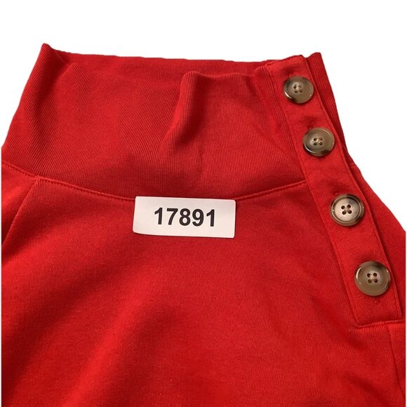 J Crew Fleece Sweater Red Long Sleeve Mock Neck Side Buttons Womens Small - Picture 10 of 10